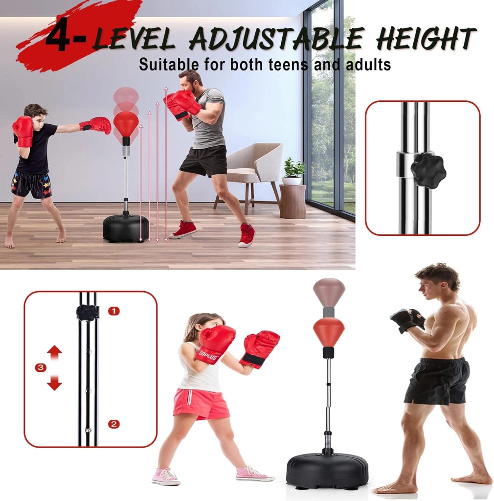 Sacco da boxe con altezza regolabile 140-158 cm, punchingball con guanti da boxe, palla da boxe in piedi con base ricaricabile per bambini e adulti