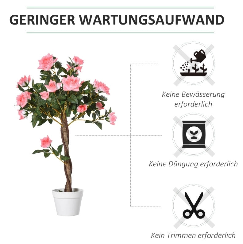 Camellia artificiale in PE alta 90 cm con vaso, decorazione per interni ed esterni