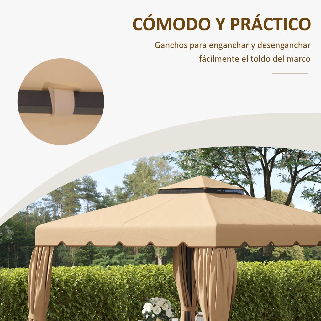 Tetto di ricambio per gazebo 3x3 m ¨C Minimal ¨C colore kaki con doppio tetto e 8 fori di drenaggio