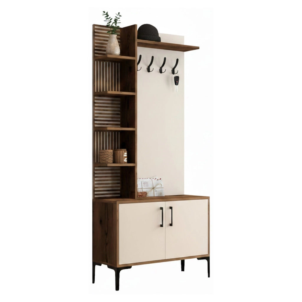 Loredana, Mobile da Ingresso 4 Ripiani, 90x35x200h cm Marrone Noce