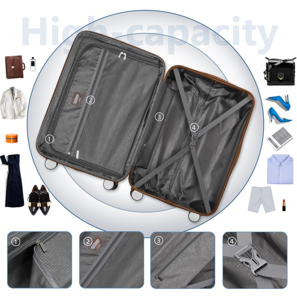 Set valigie rigide espandibili con lucchetto a combinazione e ruote girevoli in ABS nero marrone 48 × 31 × 78 cm