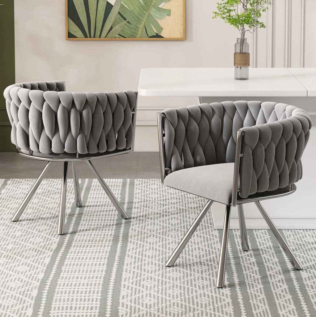 Set di 2 sedie da pranzo girevoli 360° in velluto grigio con struttura in metallo