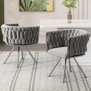 Set di 2 sedie da pranzo girevoli 360° in velluto grigio con struttura in metallo