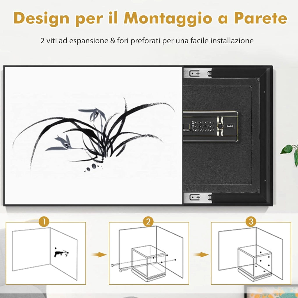 Cassaforte Elettronica, Cassetta di Sicurezza con Tastierino Numerico Digitale, con 2 Chiavi, 2 Chiavi di Emergenza, Ripiano Rimovibile e Sistema di Allarme, 36x31x41 cm