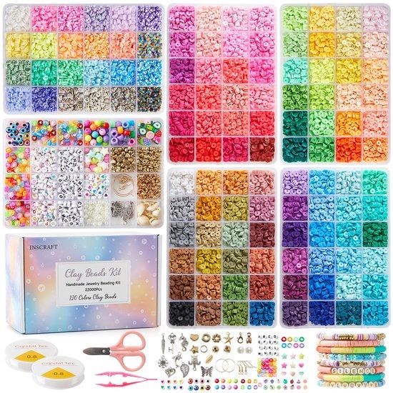 Set di perle per bracciali da 22.000 pezzi, 120 perle piatte rotonde Heishi, 6 mm perle per bracciali con alfabeto, set di DIY creativo per bambine, ragazze e bambini da 6 a 12 anni