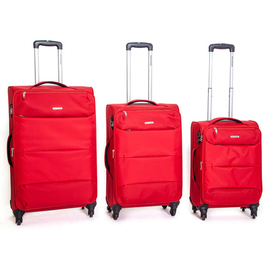 Set 3 Valigie Trolley Morbide in Poliestere 4 Ruote TSA Ravizzoni Ambra Rosso