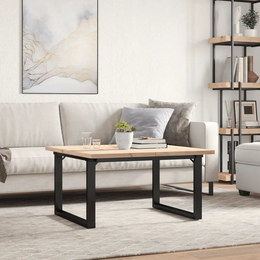 Tavolino Salotto Telaio a O-Tavolino da soggiorno 80x80x45,5cm Legno Pino e Acciaio