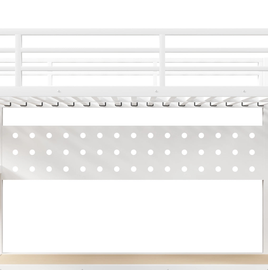 Letto a soppalco ULEVR 90x200 cm con scrivania, 3 cassetti, mensole, presa e LED dimmerabile, bianco