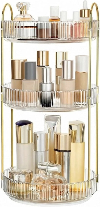 Organizzatore di trucco a tre livelli – Transparente organizzatore per skincare, profumo e trucco – Scaffale per capelli e contenitore per bagno
