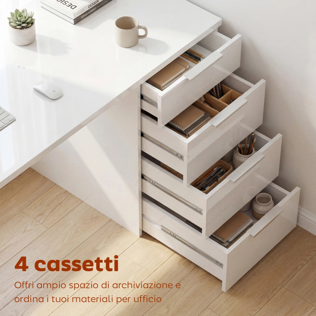 Scrivania con 4 Cassetti ¨C zephmum ¨C Bianco 110x61.5x75 cm