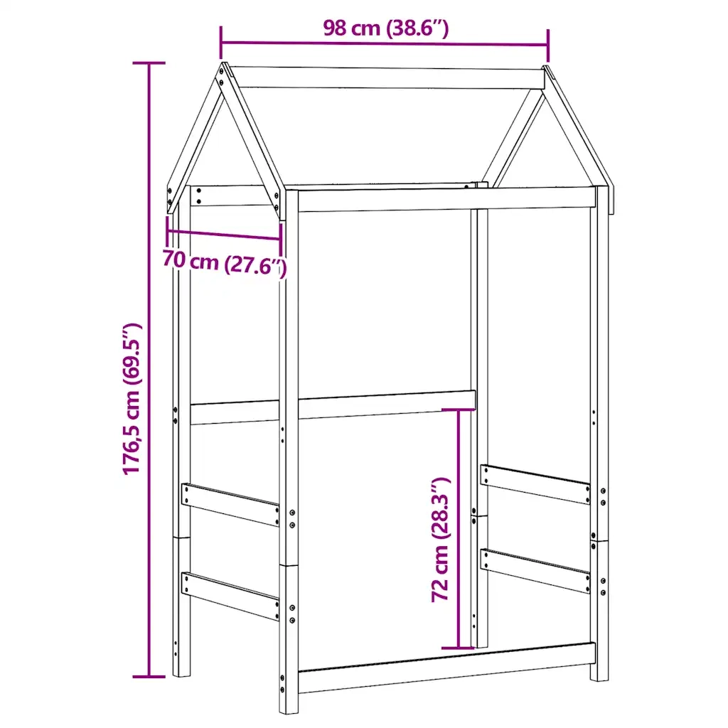 Tetto per Letto Bambini 98x70x176,5 cm Legno Massello di Pino