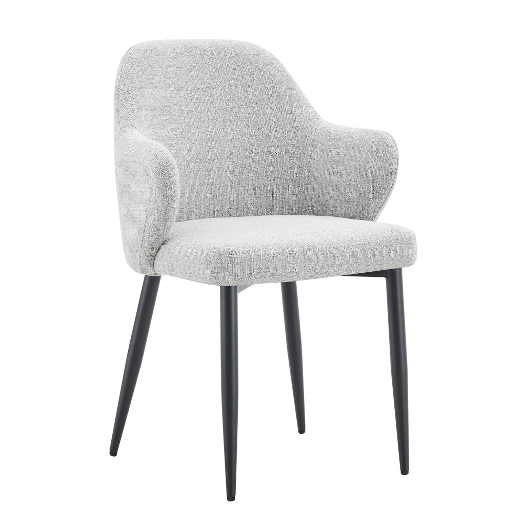 Set 2 sedie da pranzo in tessuto grigio chiaro con gambe in metallo nere, altezza 83 cm