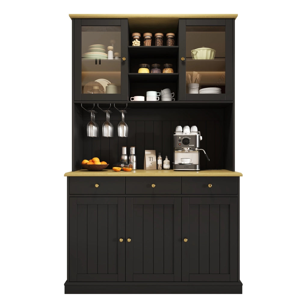 Credenza alta nera 120×40×191 cm con ante in vetro