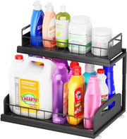 Organizzatore a doppia altezza in metallo - organizzatore multifunzionale - 2 piani - nero - metallo