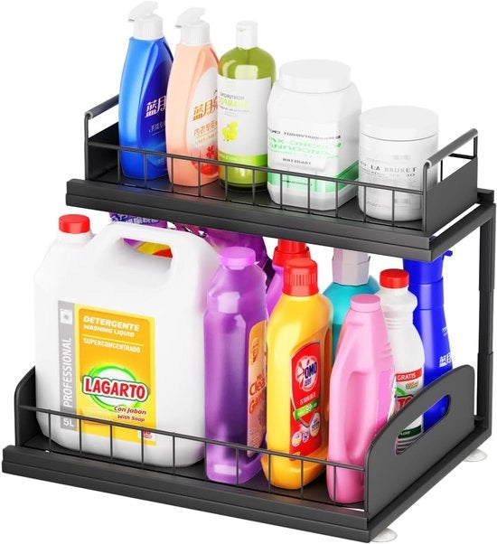 Organizzatore a doppia altezza in metallo - organizzatore multifunzionale - 2 piani - nero - metallo