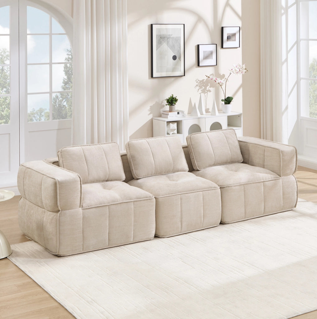 Divano modulare 3 posti 271x93x67 cm in tessuto di poliestere beige