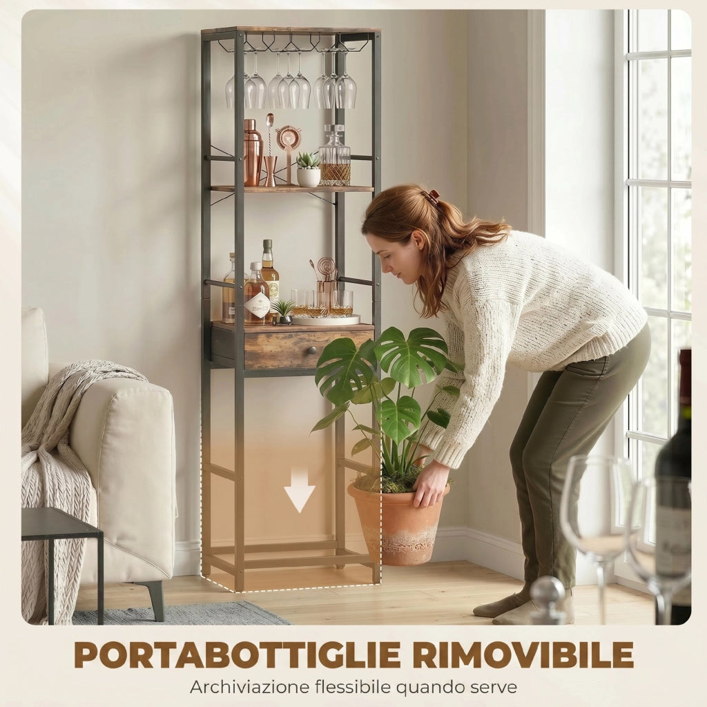 Mobile Bar con Cassetto e Portabicchieri ¨C Zephmum ¨C Marrone Rustico