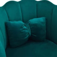 Poltrona Design Moderna in Velluto per Soggiorno con Schienale a Petalo e Gambe Metalliche Dorate, Cuscino a Farfalla, 62x54x43 cm, Verde