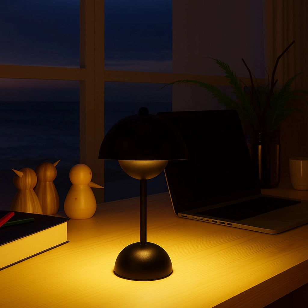 Lampada da tavolo nera sfera LED 3W touch USB-C Costa Milagro