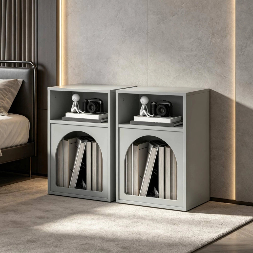 Set di 2 comodini con 2 vani aperti in MDF grigio; 40 x 30 x 60 cm