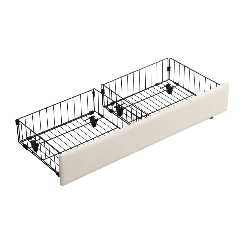 Letto imbottito 140x190 cm con testiera regolabile; contenitore; velluto beige