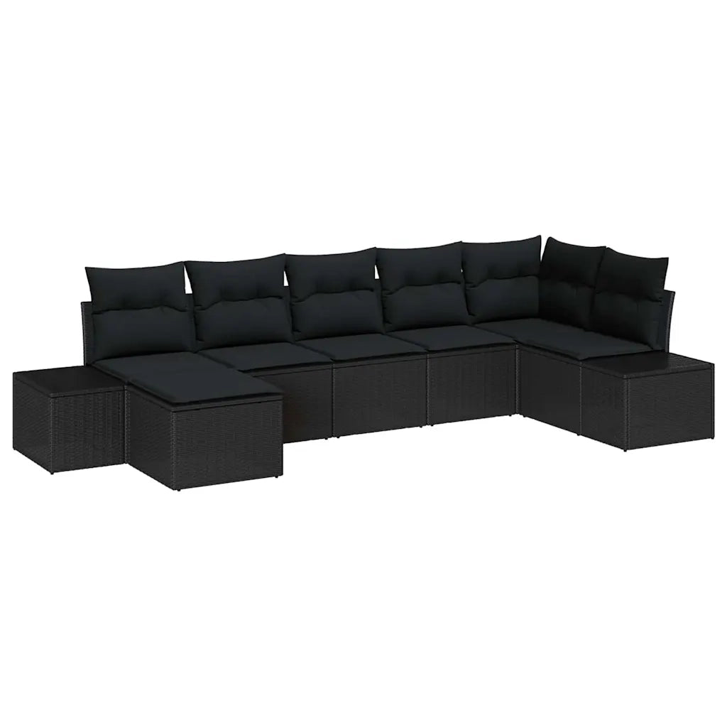Set Divano da Giardino con cuscino 7 pcs Nero polyrattan