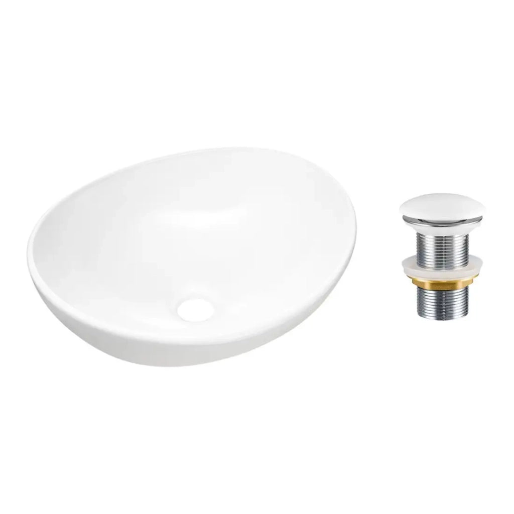 Lavabo ovale da appoggio 40,5x33 cm bianco lucido con piletta click clack