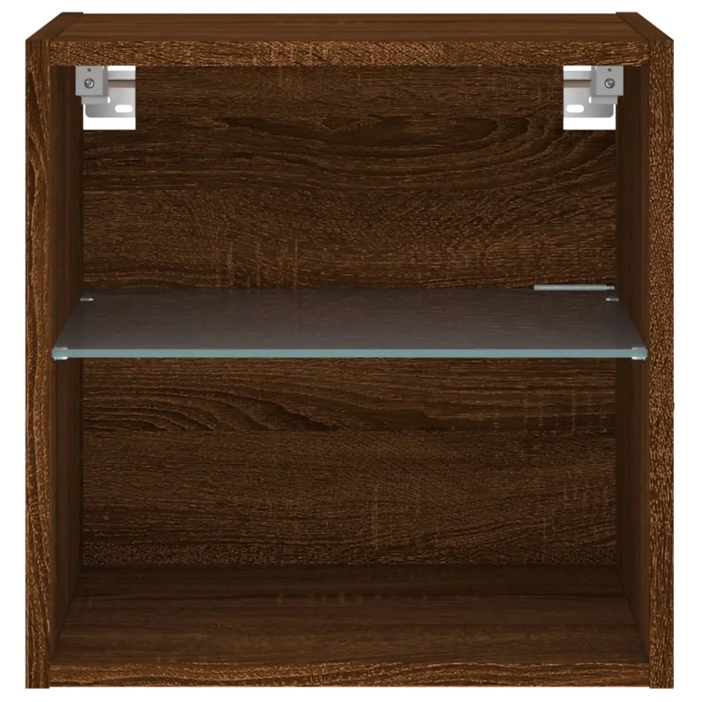 Comodini con Luci LED a Parete 2pz Rovere Marrone 837077