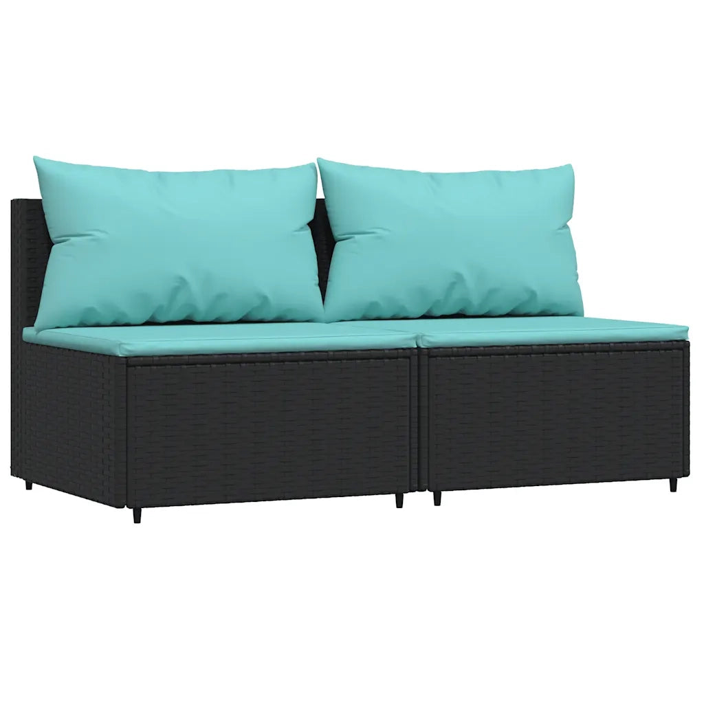 Set Divani da Giardino 3 pz con Cuscini Nero in Polyrattan 319803