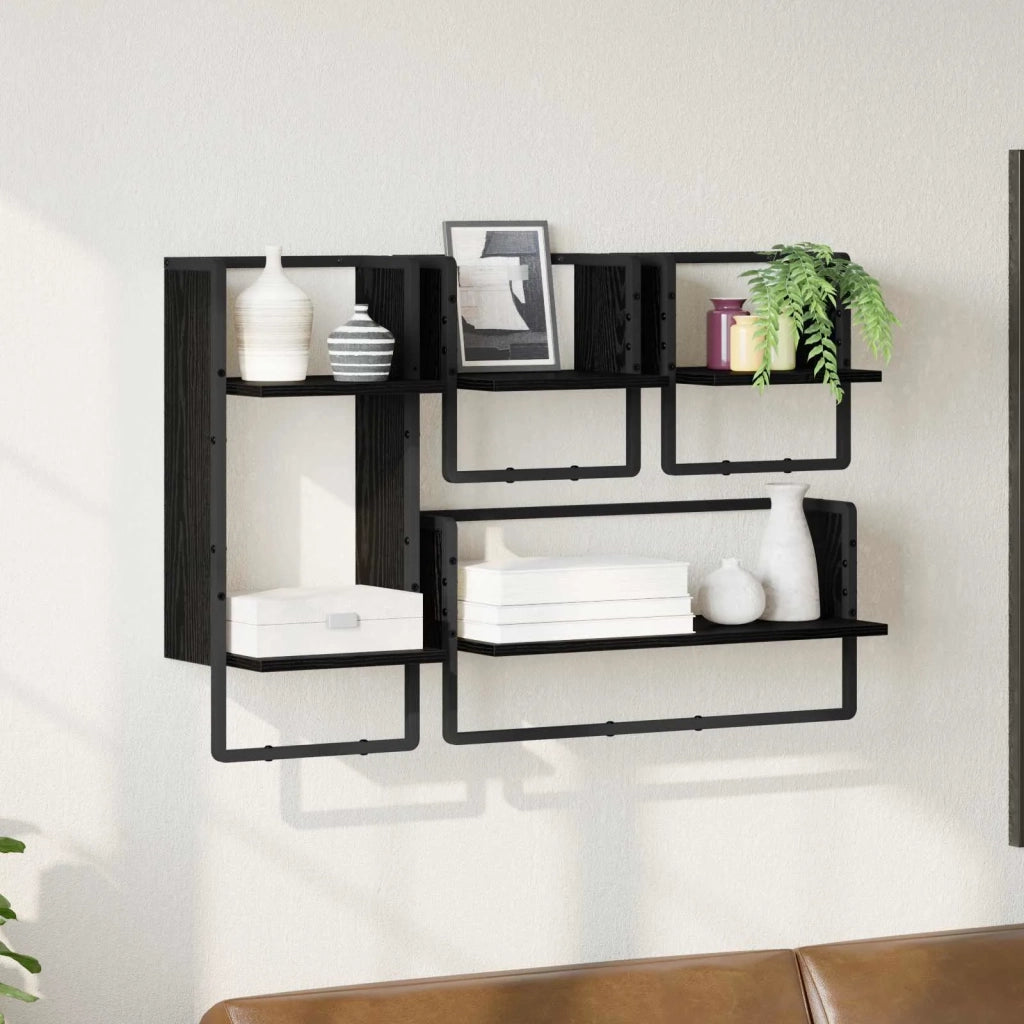 4 pz Set Mensole da Parete | Scaffali a Parete | Ripiano a parete Rovere Nero 65 x 25 x 30 cm