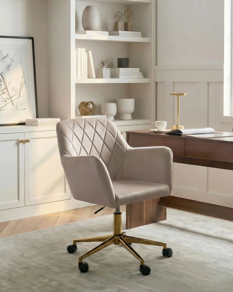 Sedia da ufficio in velluto color tortora seduta regolabile girevole stile moderno per ufficio domestico