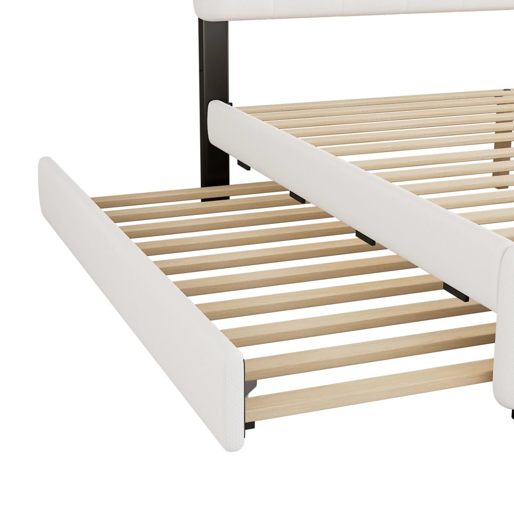 LETTO imbottito 140x200 cm Bianco con letto estraibile e 2 cassetti