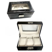 Trade Shop - Scatola Porta Orologi 3 Posti Con Vetro Custodia Elegante Effetto Pelle Nera -