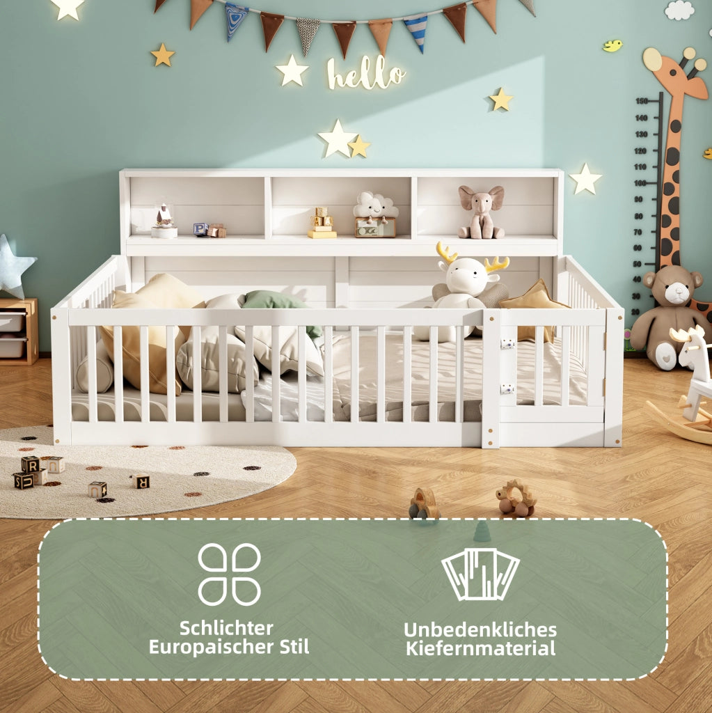Letto per bambini 140x200 cm con sponde e vani laterali