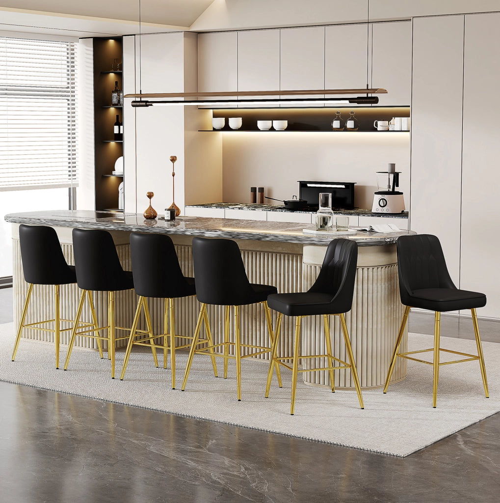 Set di 2 sgabelli da bar in PU nero con struttura dorata