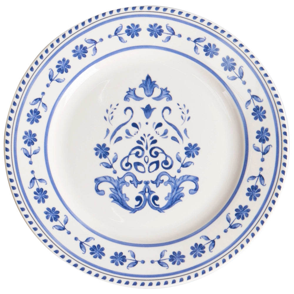 Set da 24 stoviglie in porcellana con motivo astratto bianco e blu, con finitura smaltata, per cucina e sala da pranzo