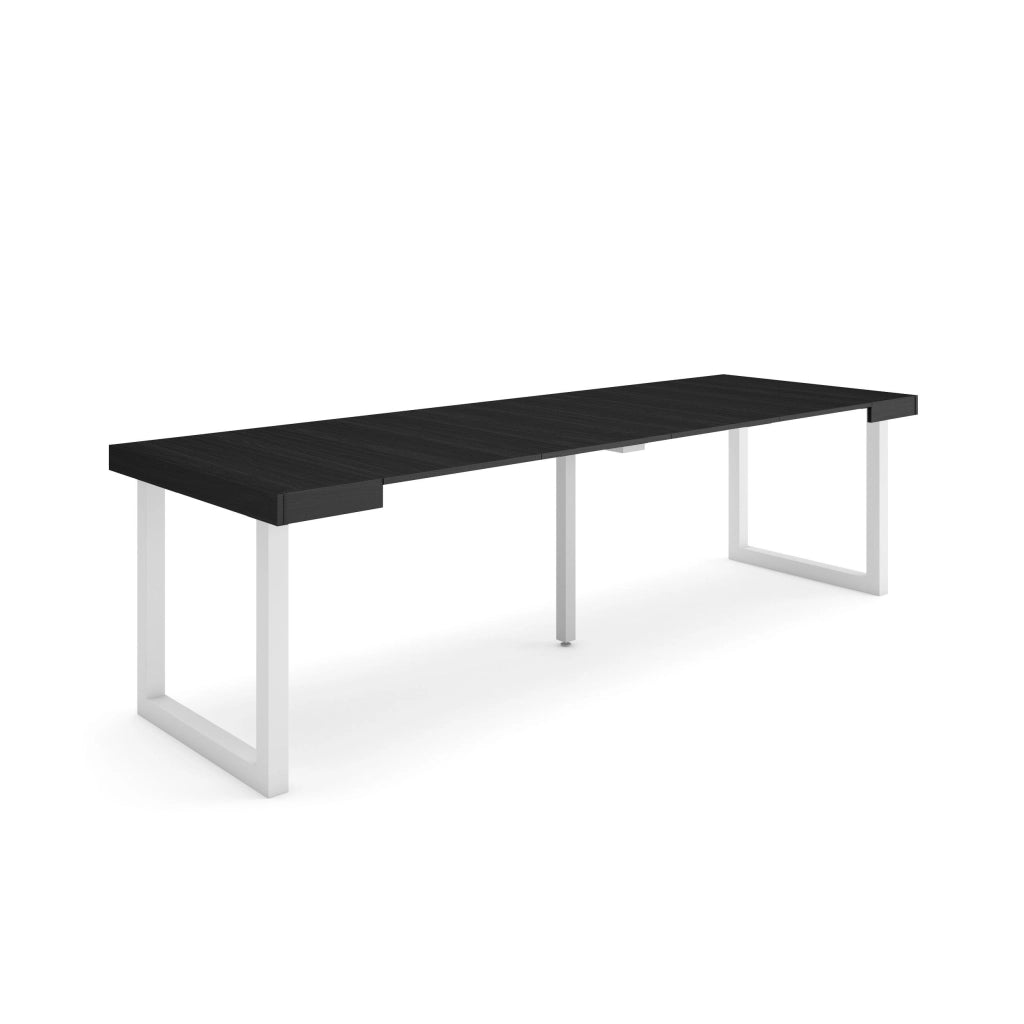 Consolle allungabile, 262x90x73cm, Per 12 persone, Gambe in legno, Nero RF2979