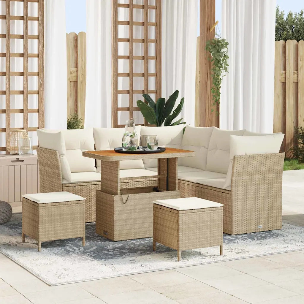 Set Divano da Giardino 8 pcs Beige polyrattan