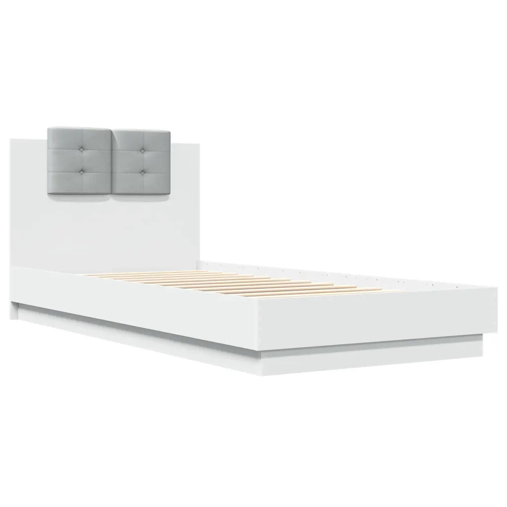 Letto singolo | Letto per adulti | Giroletto con Testiera e LED Bianco 100x200 cm