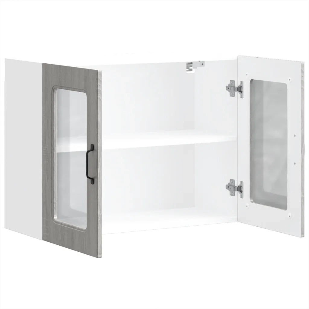 Pensile da Cucina con Porta in Vetro Kalmar Grigio Sonoma 853613