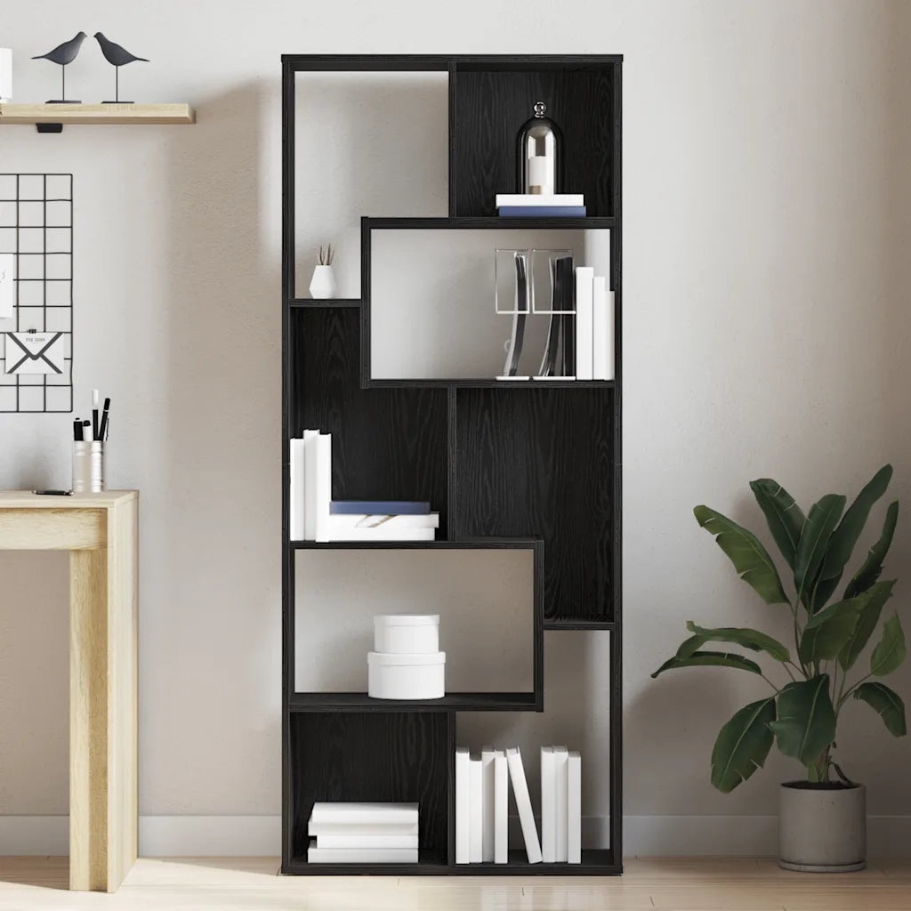 Libreria-Scaffale per Libri-Mobile di Stoccaggio Rovere Nero 67x24x161 cm in Legno Multistrato