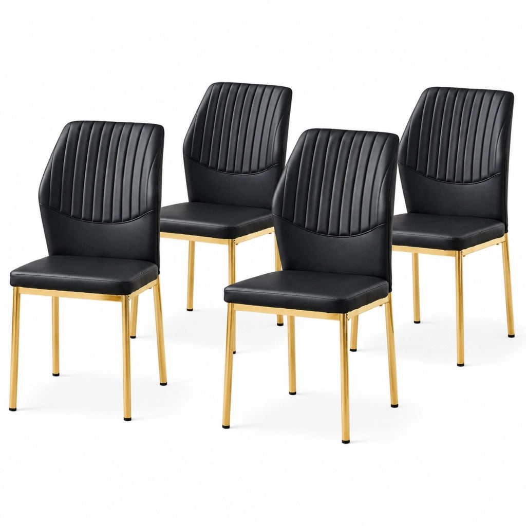 Set da 4 Sedie da Pranzo con Schienale in PU Nero e Gambe Metalliche Oro, Altezza 93 cm