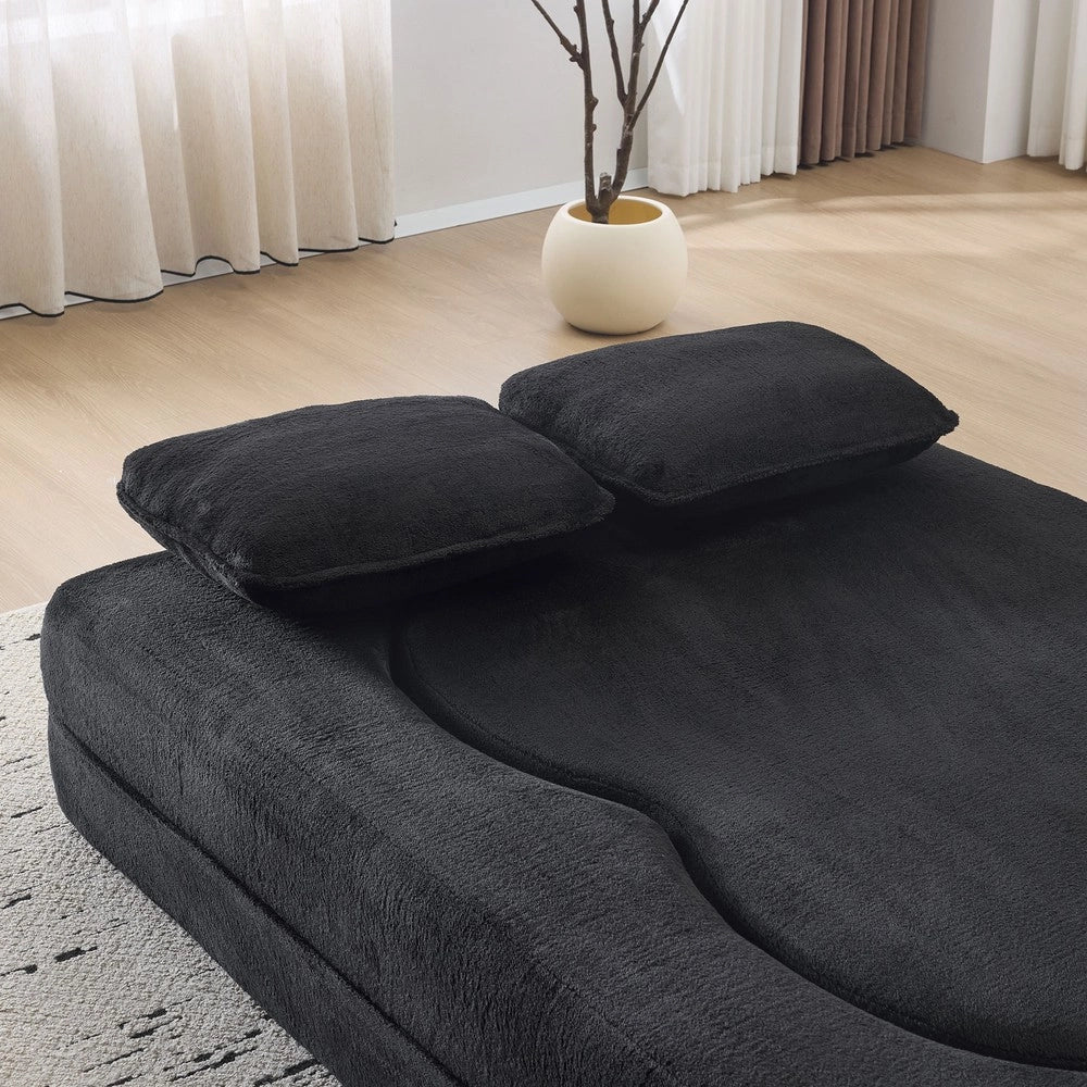 Divano Letto Pieghevole con Cuscini ¨C Xylo ¨C Nero, Flanella, Schiuma Alta Densit¨¤