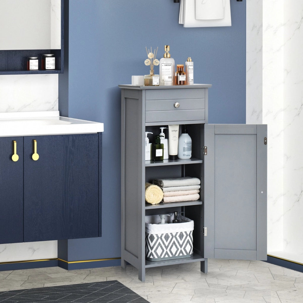 Armadio del bagno con anta singolae e 2 mensole regolabili, Organizer verticale per bagno e salone Grigio