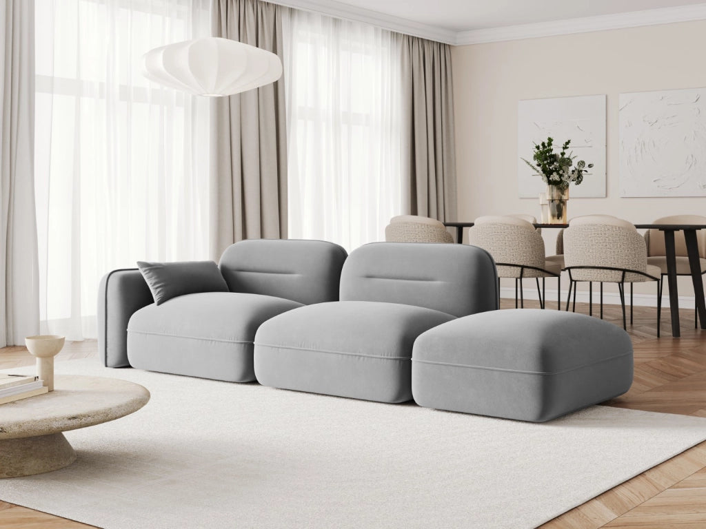 Cosmopolitan Design - Divano modulare destro "Sydney" 3 posti in velluto grigio chiaro 