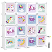 Mobile contenitore per bambini con 16 cubi modulari armadio con ante ripiani in plastica per giocattoli vestiti scarpe cartelle scolastiche 123 x 31 x 123 cm bianco 12_0006519