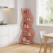 Scaffale angolare a 5 ripiani rosa in legno