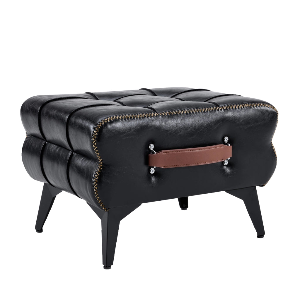 Pouf d'appoggio 43x33x30 cm in similpelle nera， poggiapiedi per ingresso e camera