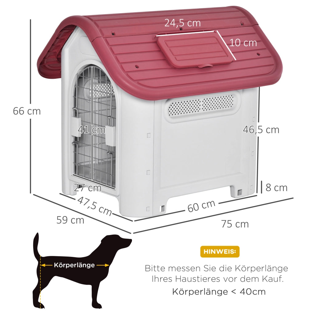 Casetta per Cani con Finestra e Tetto ¨C zephmum ¨C Rosso e Grigio Chiaro 59x75x66 cm
