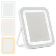 Specchio per il trucco 25 x 30 cm con luce LED orientabile supporto girevole a 360° stile moderno metallo bianco 20_0019443